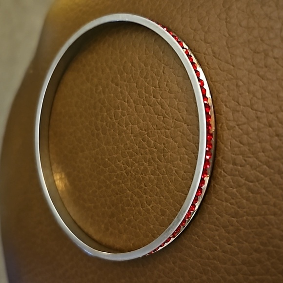 Dainty Thin Red Paved Crystal Holiday Bangle Bracelet - Picture 2 of 5